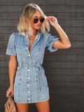 Miss | Jurk Dames Denim Mini Hemdsjurk Ceintuur - Denim - Miss Madera MIS-CO8BPG