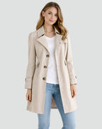 Miss | Jurk Dames Dubbelrijig Midi Notch Revers Lange Mouw - Miss Madera MIS-LXL9LE
