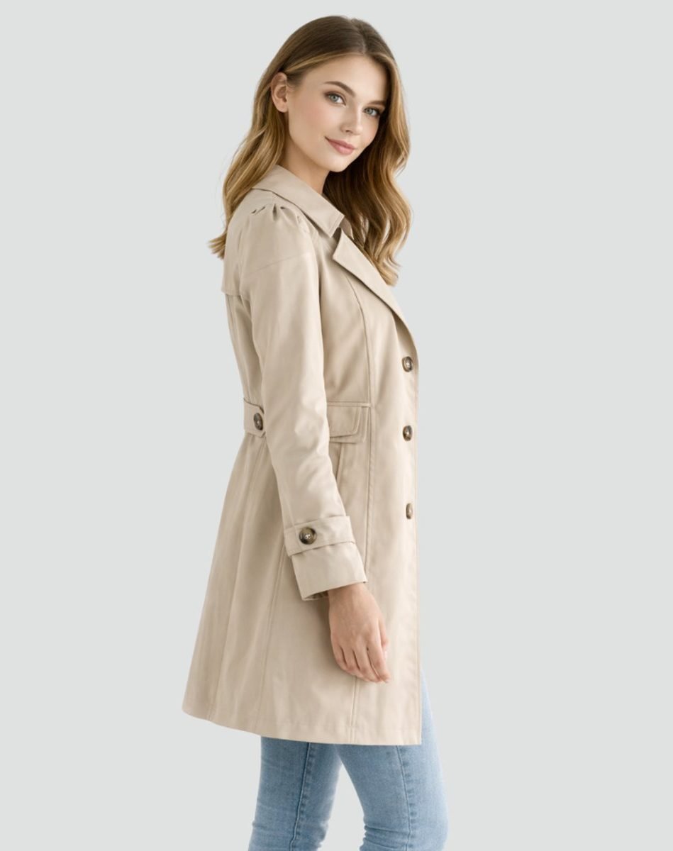 Miss | Jurk Dames Dubbelrijig Midi Notch Revers Lange Mouw - Miss Madera MIS-K9PC1L