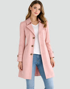 Miss | Jurk Dames Dubbelrijig Midi Notch Revers Lange Mouw - Miss Madera MIS-K9PC1L