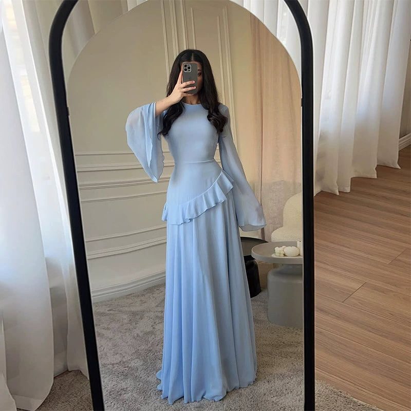 Miss | Jurk Dames Gelaagde Maxi Klokmouw Ronde Hals - Chiffon - Miss Madera MIS-NYWAG9