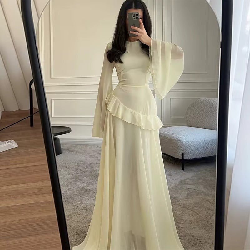 Miss | Jurk Dames Gelaagde Maxi Klokmouw Ronde Hals - Chiffon - Miss Madera MIS-R8HOAO