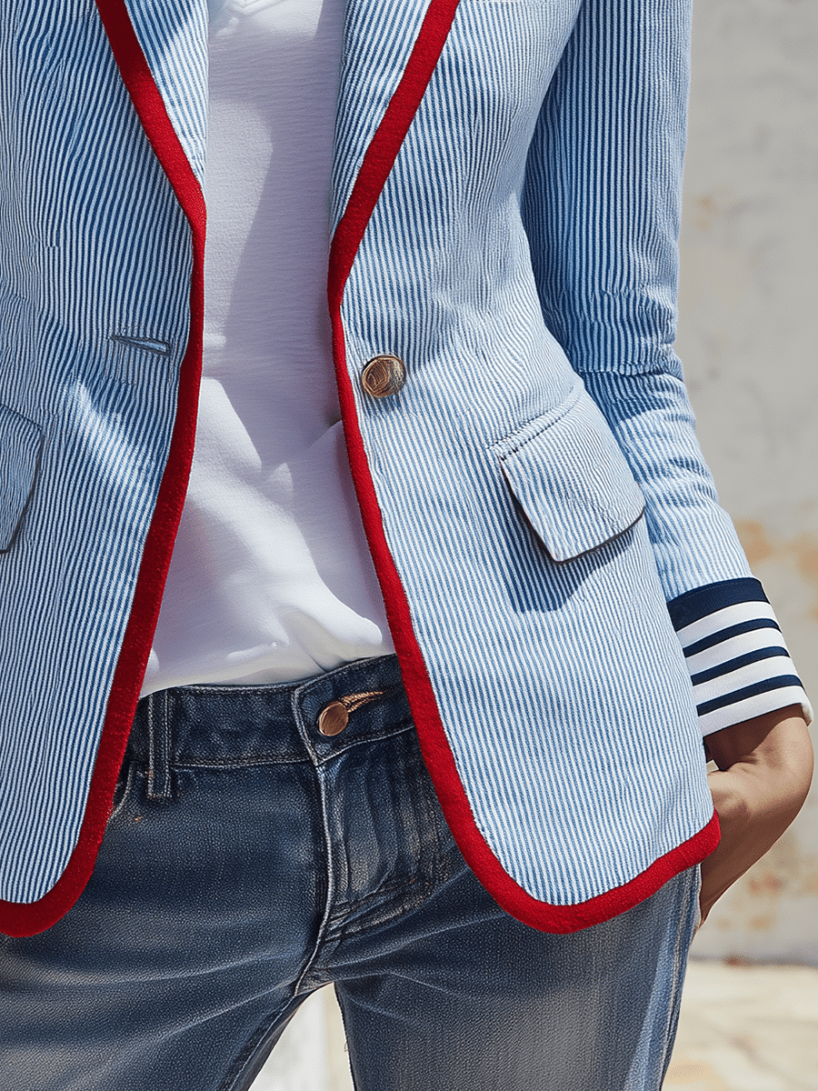 Miss | Jurk Dames Gestreept Revers Lange Mouw Regular Fit - Miss Madera MIS-08A1K1