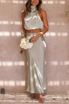 Miss | Jurk Dames Halter Maxi Satijn - Miss Madera MIS-5384BO