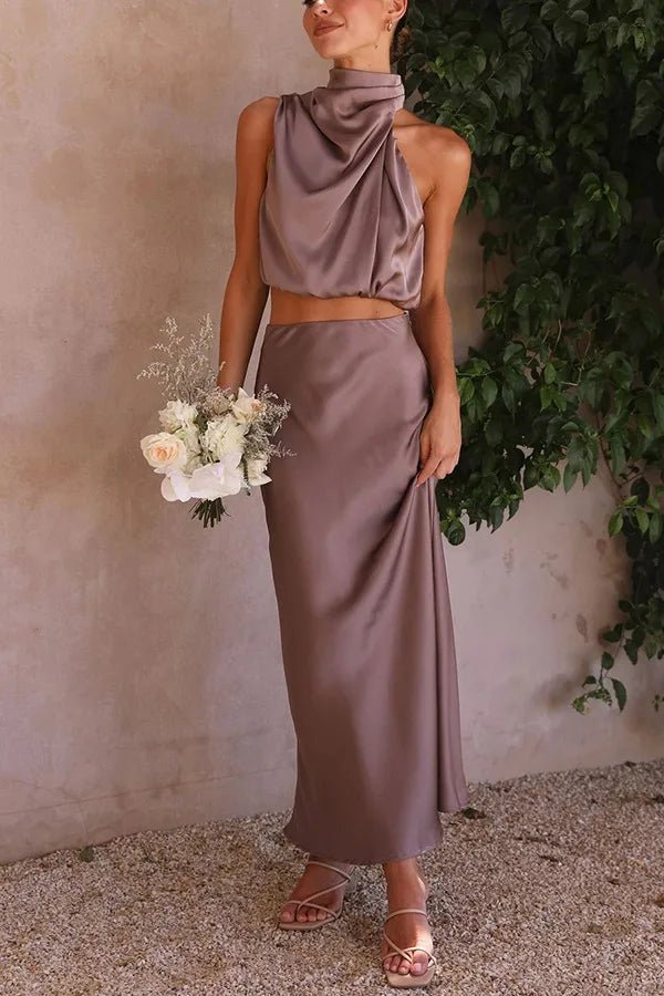 Miss | Jurk Dames Halter Maxi Satijn - Miss Madera MIS-SGKWI2