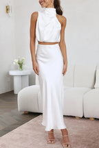 Miss | Jurk Dames Halter Maxi Satijn - Miss Madera MIS-GETZKS