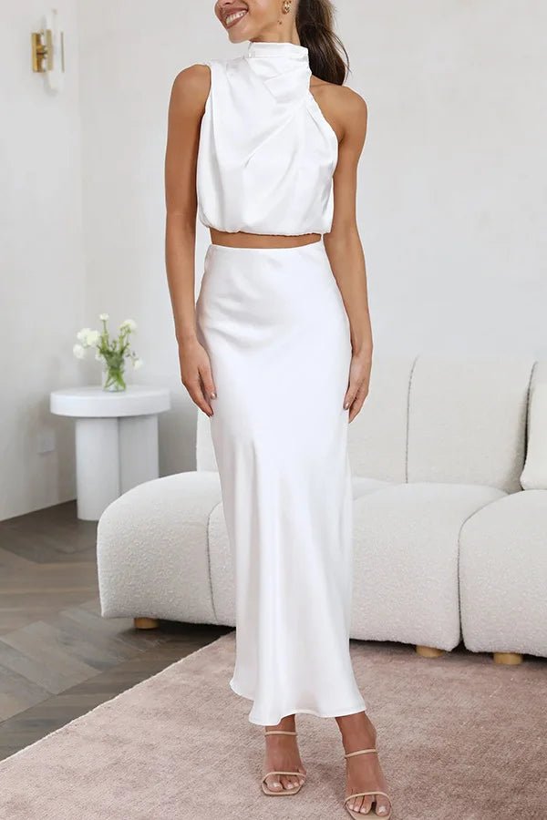 Miss | Jurk Dames Halter Maxi Satijn - Miss Madera MIS-GETZKS
