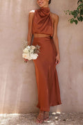 Miss | Jurk Dames Halter Maxi Satijn - Miss Madera MIS-VXMIS9