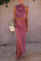 Miss | Jurk Dames Halter Maxi Satijn - Miss Madera MIS-Z47SOO