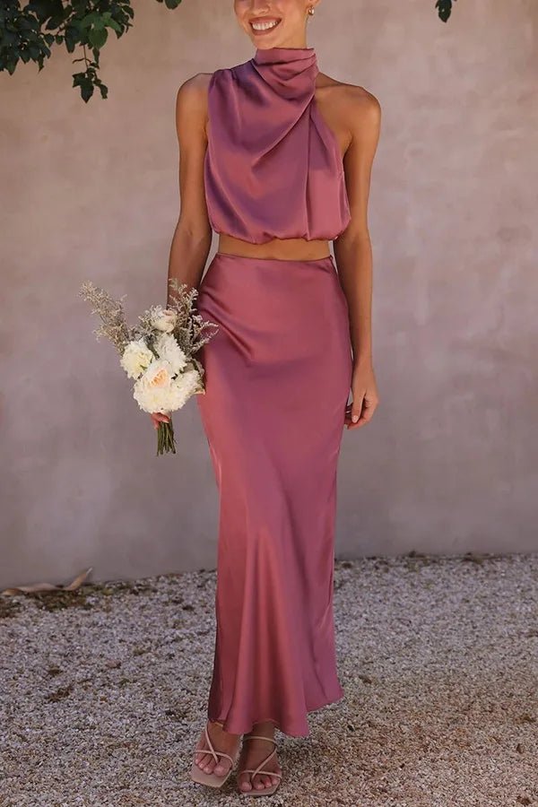 Miss | Jurk Dames Halter Maxi Satijn - Miss Madera MIS-Z47SOO