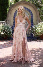 Miss | Jurk Dames Halterhals Bloemenprint Maxi Gelaagd - Miss Madera MIS-LBLU55
