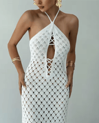 Miss | Jurk Dames Halterhals Maxi Crochet Strandlook - Haakwerk - Miss Madera MIS-5K7LCW