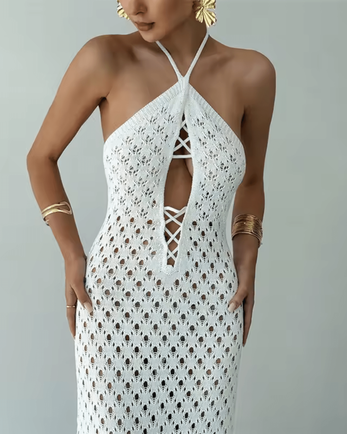 Miss | Jurk Dames Halterhals Maxi Crochet Strandlook - Haakwerk - Miss Madera MIS-5K7LCW