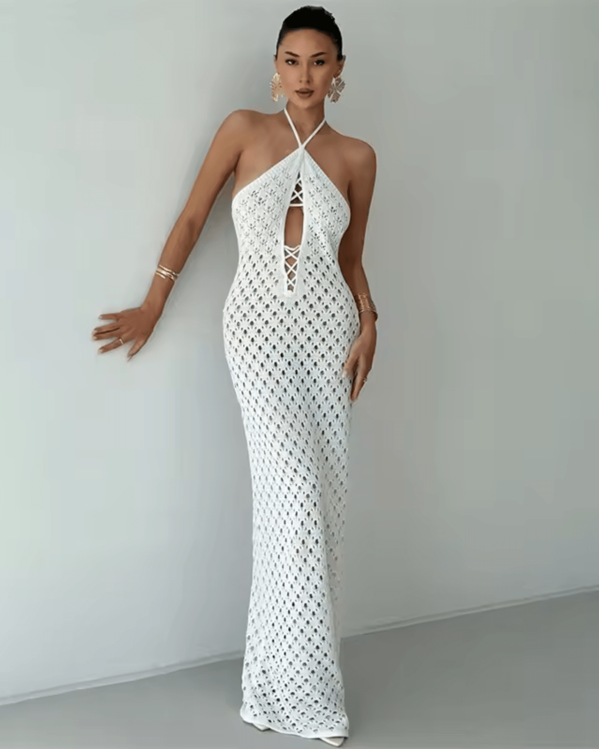 Miss | Jurk Dames Halterhals Maxi Crochet Strandlook - Haakwerk - Miss Madera MIS-5K7LCW
