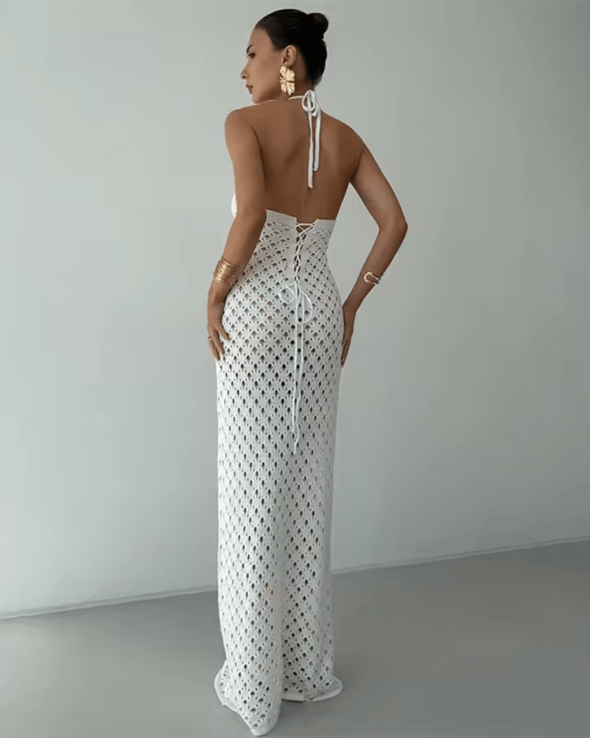 Miss | Jurk Dames Halterhals Maxi Crochet Strandlook - Haakwerk - Miss Madera MIS-5K7LCW
