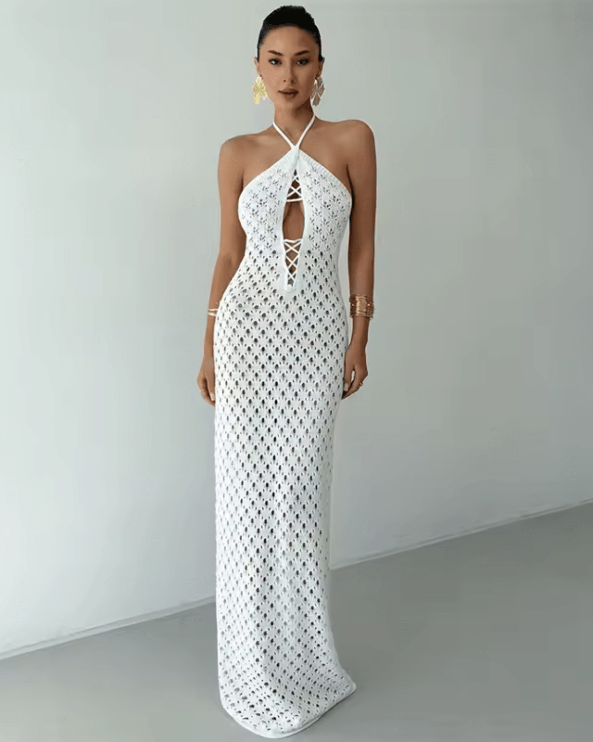 Miss | Jurk Dames Halterhals Maxi Crochet Strandlook - Haakwerk - Miss Madera MIS-5K7LCW