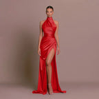Miss | Jurk Dames Halterhals Maxi Hoge Split - Satijn - Miss Madera MIS-0FW0Q5