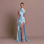 Miss | Jurk Dames Halterhals Maxi Hoge Split - Satijn - Miss Madera MIS-CTPNCE