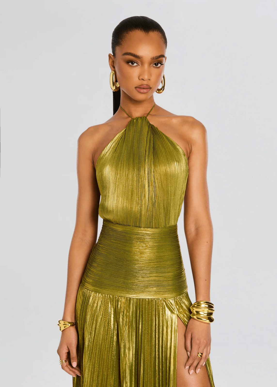 Miss | Jurk Dames Halterhals Maxi Split Avond - Metallic - Miss Madera MIS-SMIAAO
