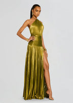 Miss | Jurk Dames Halterhals Maxi Split Avond - Metallic - Miss Madera MIS-SMIAAO