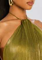 Miss | Jurk Dames Halterhals Maxi Split Avond - Metallic - Miss Madera MIS-SMIAAO