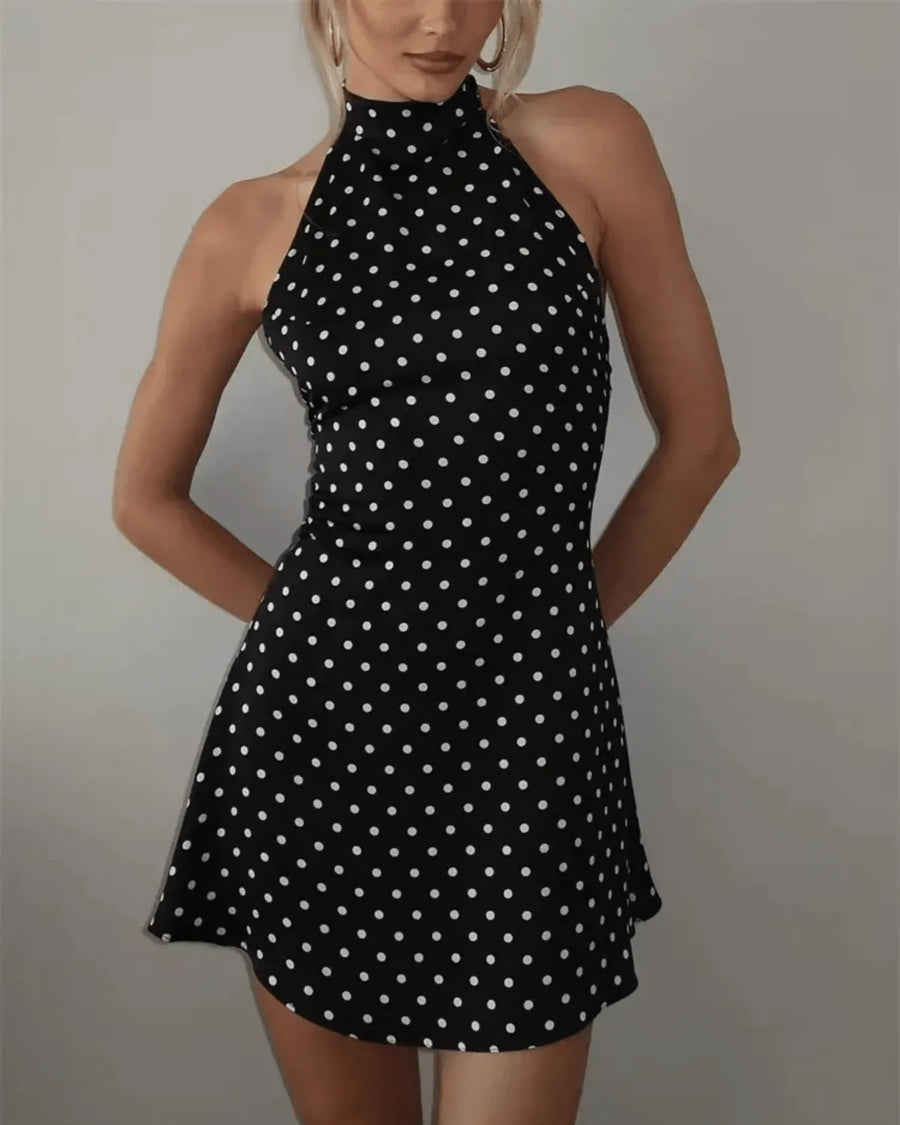 Jurk Dames Halterhals Open Rug A-lijn Mini - Polyester