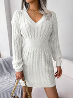 Miss | Jurk Dames Kabelgebreid Midi V-hals Lange Mouw - Wol - Miss Madera MIS-P0XO9I