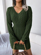 Miss | Jurk Dames Kabelgebreid Midi V-hals Lange Mouw - Wol - Miss Madera MIS-U03UNL