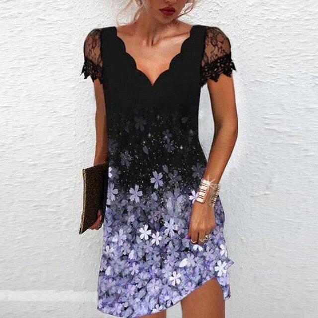 Miss | Jurk Dames Kanten Mouwen Bloemenprint Asymmetrische Zoom - Miss Madera MIS-RPPTAH