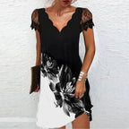 Miss | Jurk Dames Kanten Mouwen Bloemenprint Asymmetrische Zoom - Miss Madera MIS-ZU2OX8