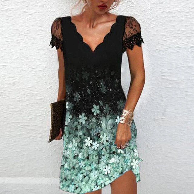 Miss | Jurk Dames Kanten Mouwen Bloemenprint Asymmetrische Zoom - Miss Madera MIS-7KJJ5F