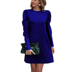 Miss | Jurk Dames Kokermodel Pofmouwen Ronde Hals Knielang - Miss Madera MIS-V51GJB