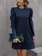 Miss | Jurk Dames Kokermodel Pofmouwen Ronde Hals Knielang - Miss Madera MIS-V51GJB