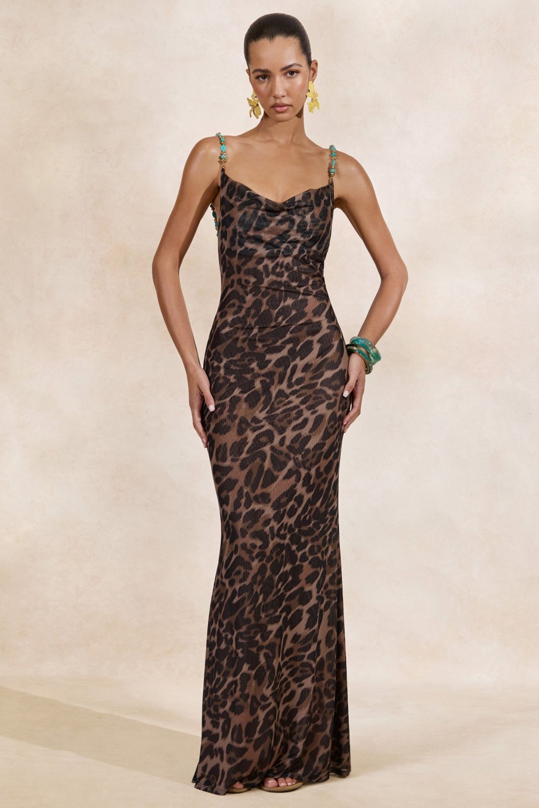 Miss | Jurk Dames Maxi Avond Luipaardprint - Mesh - Miss Madera MIS-RCLBOF