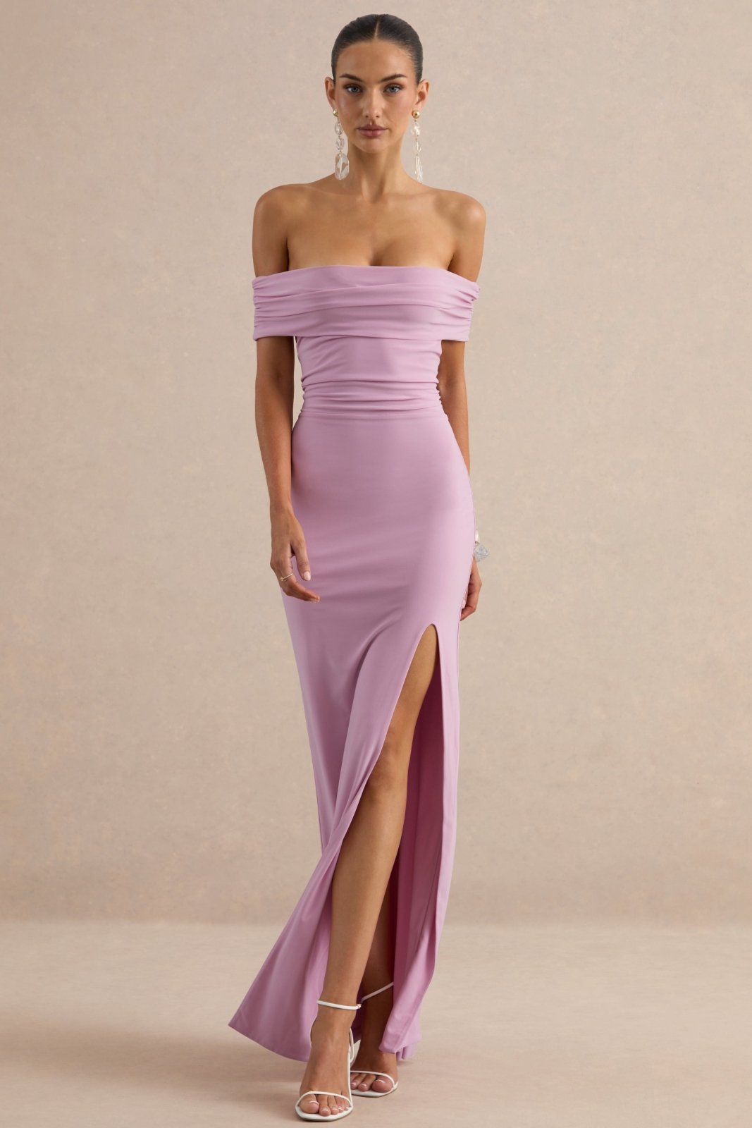 Miss | Jurk Dames Maxi Bardot Open Rug - Stretch Jersey - Miss Madera MIS-395VTS
