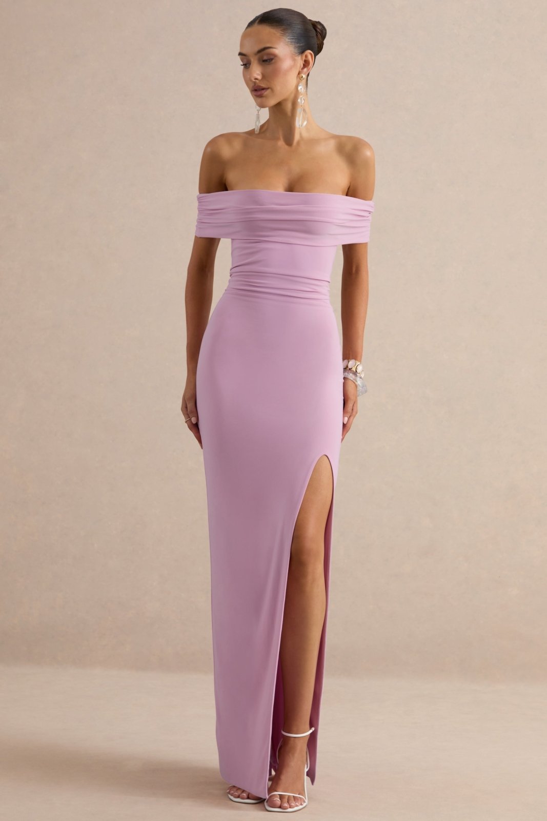 Miss | Jurk Dames Maxi Bardot Open Rug - Stretch Jersey - Miss Madera MIS-395VTS