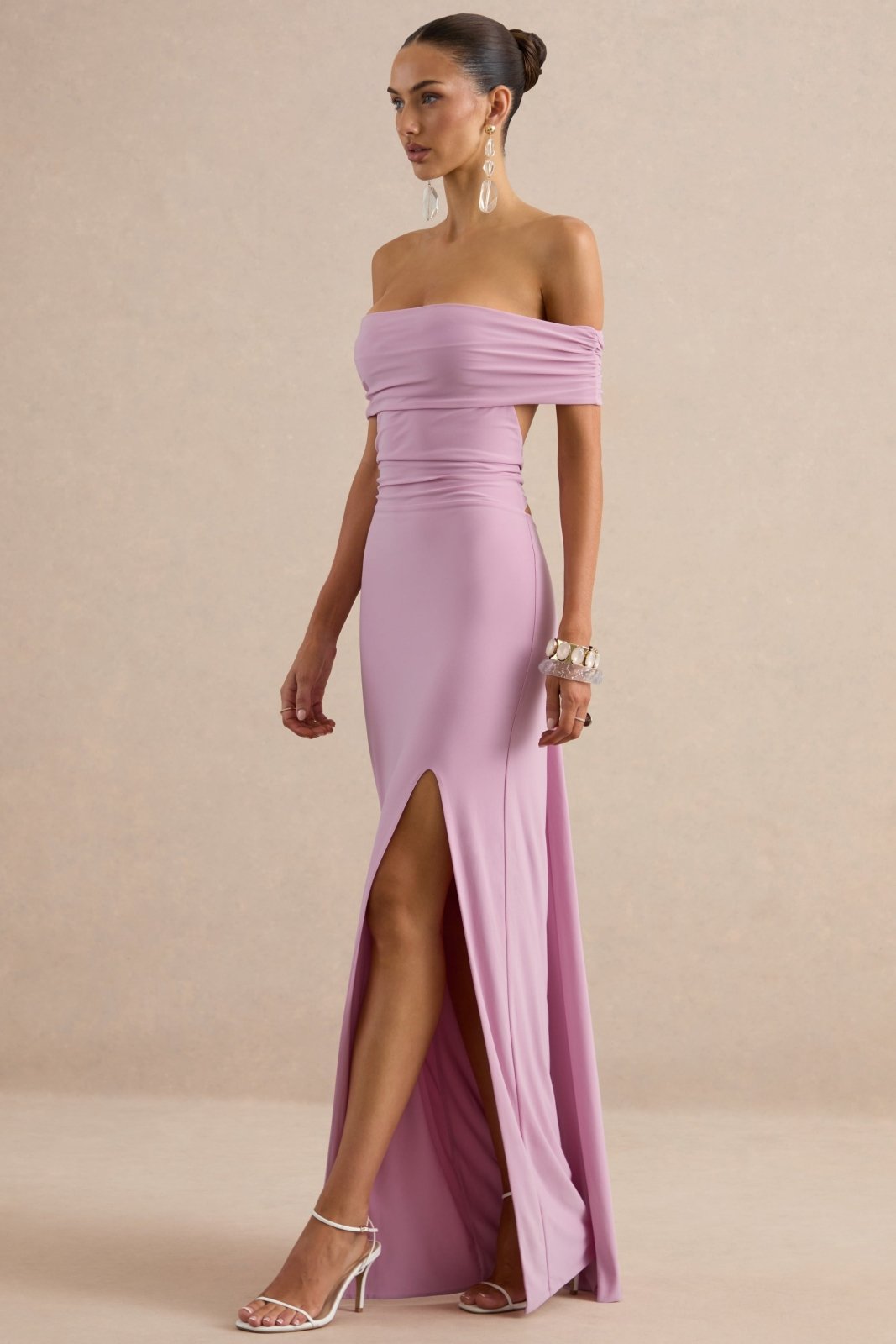Miss | Jurk Dames Maxi Bardot Open Rug - Stretch Jersey - Miss Madera MIS-395VTS
