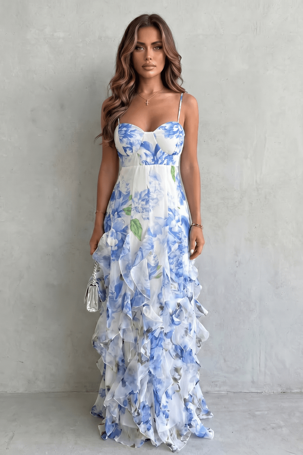 Miss | Jurk Dames Maxi Bloemenprint Gelaagd - Chiffon - Miss Madera MIS-BNGE40