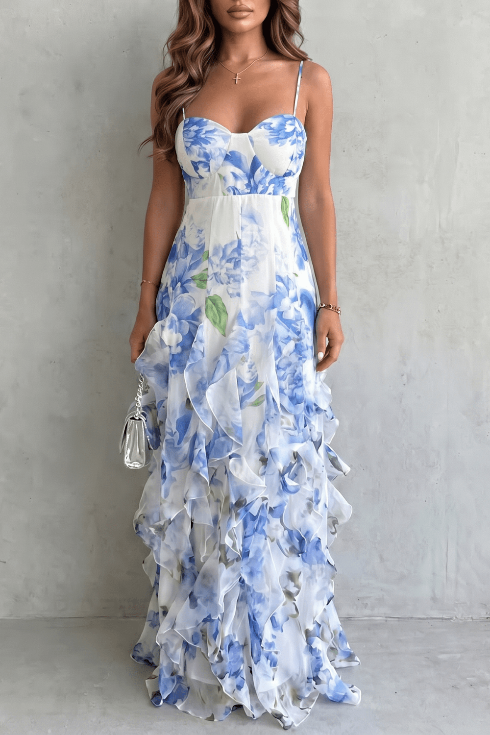 Miss | Jurk Dames Maxi Bloemenprint Gelaagd - Chiffon - Miss Madera MIS-BNGE40