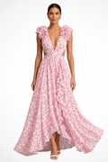Miss | Jurk Dames Maxi Bloemenprint V-hals Ruches - Miss Madera MIS-2X2OBY