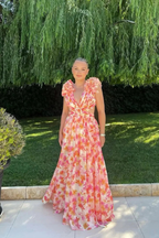 Miss | Jurk Dames Maxi Bloemenprint V-hals Ruches - Miss Madera MIS-JD2JEX