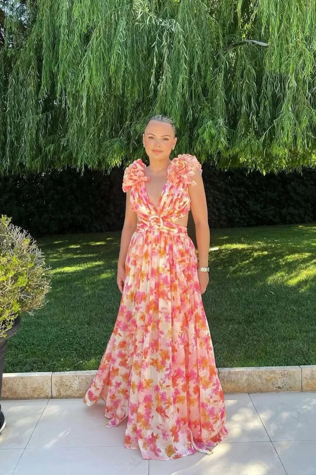 Miss | Jurk Dames Maxi Bloemenprint V-hals Ruches - Miss Madera MIS-JD2JEX