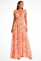 Miss | Jurk Dames Maxi Bloemenprint V-hals Ruches - Miss Madera MIS-JD2JEX