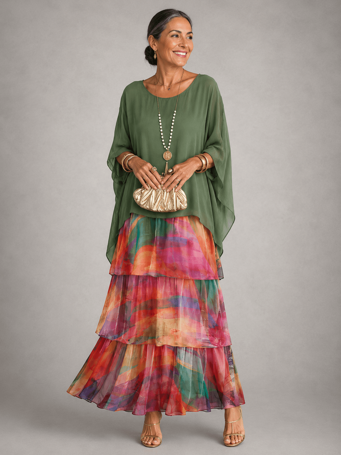 Miss | Jurk Dames Maxi Casual Gelaagd - Viscose - Miss Madera MIS-Q23J6V