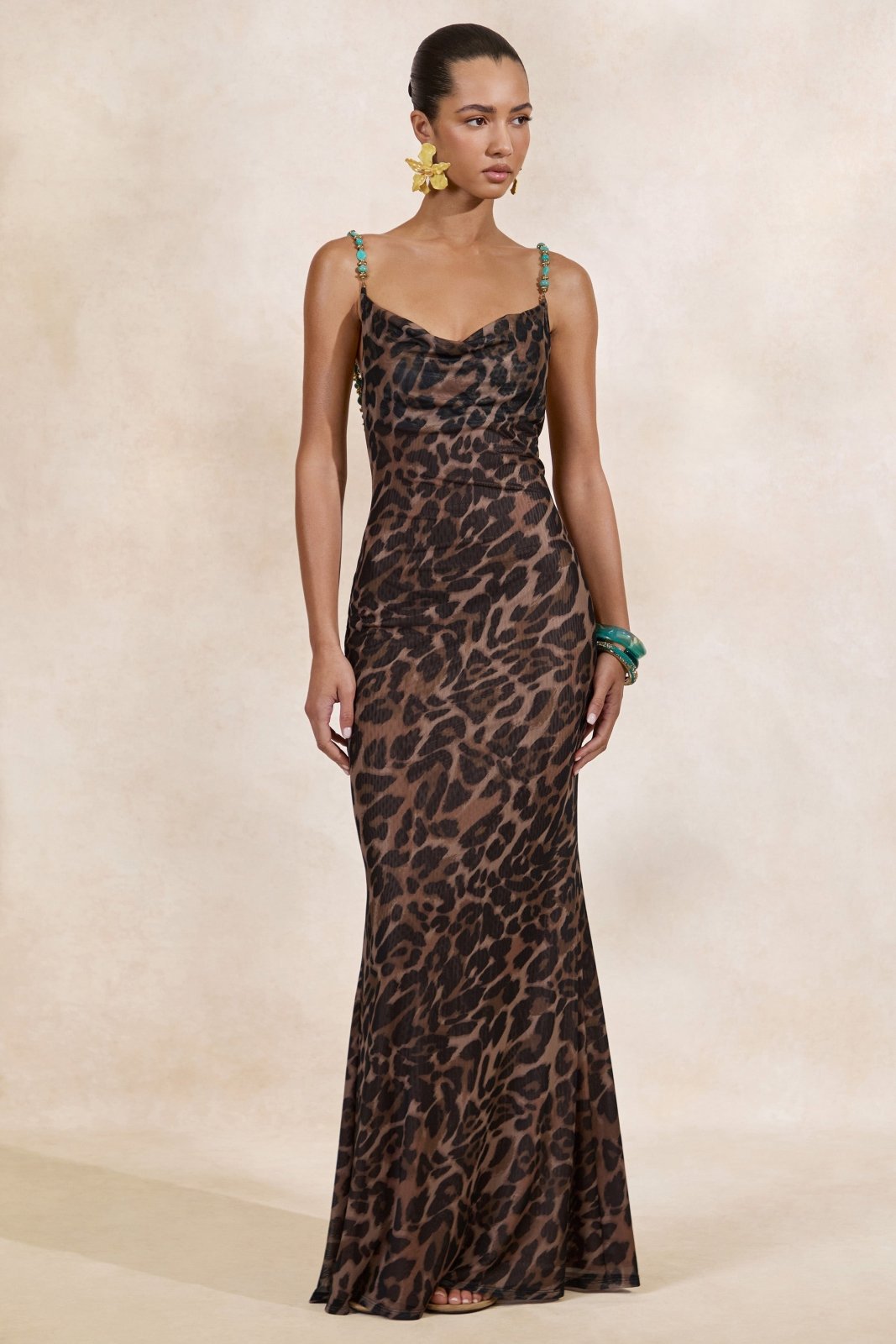 Miss | Jurk Dames Maxi Cowl-Neck Luipaardprint - Mesh - Miss Madera MIS-SXP2JU