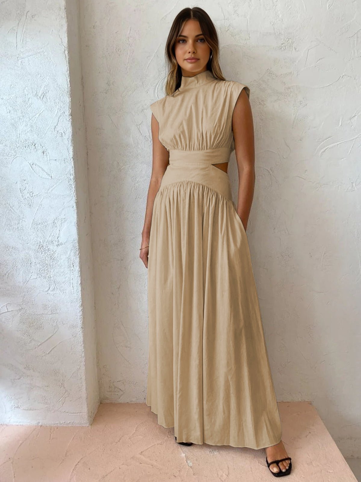 Miss | Jurk Dames Maxi Cut-Out Opstaande Kraag Mouwloos - Polyester - Miss Madera MIS-YHYVBO