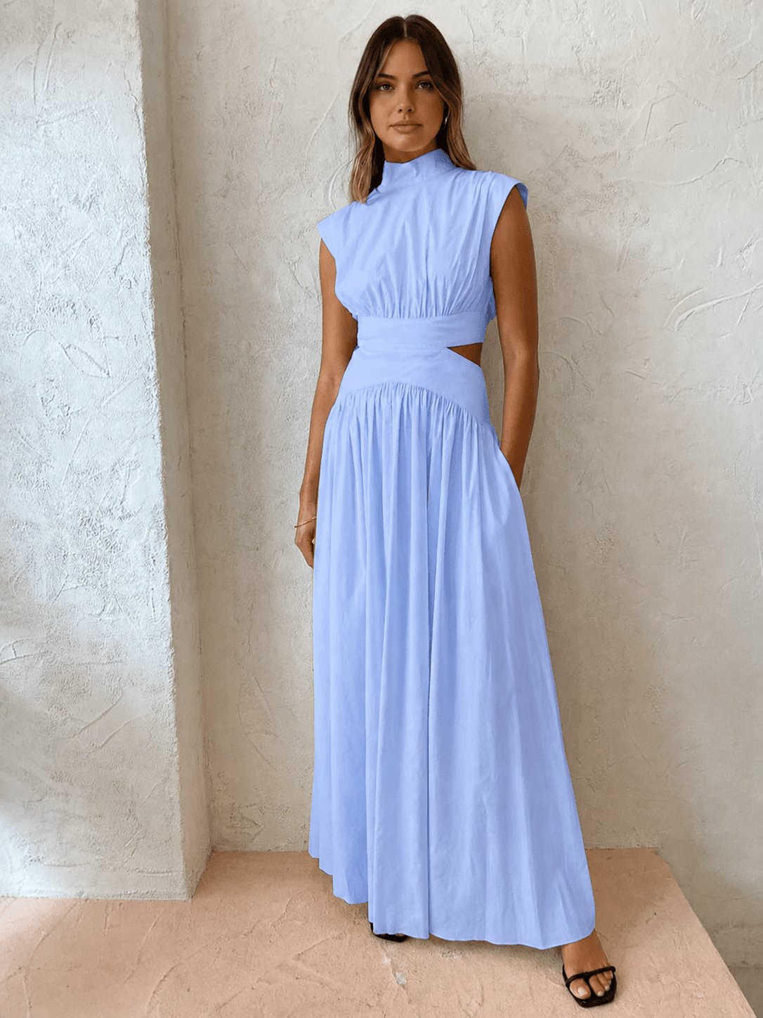Miss | Jurk Dames Maxi Cut-Out Opstaande Kraag Mouwloos - Polyester - Miss Madera MIS-0HBQFD