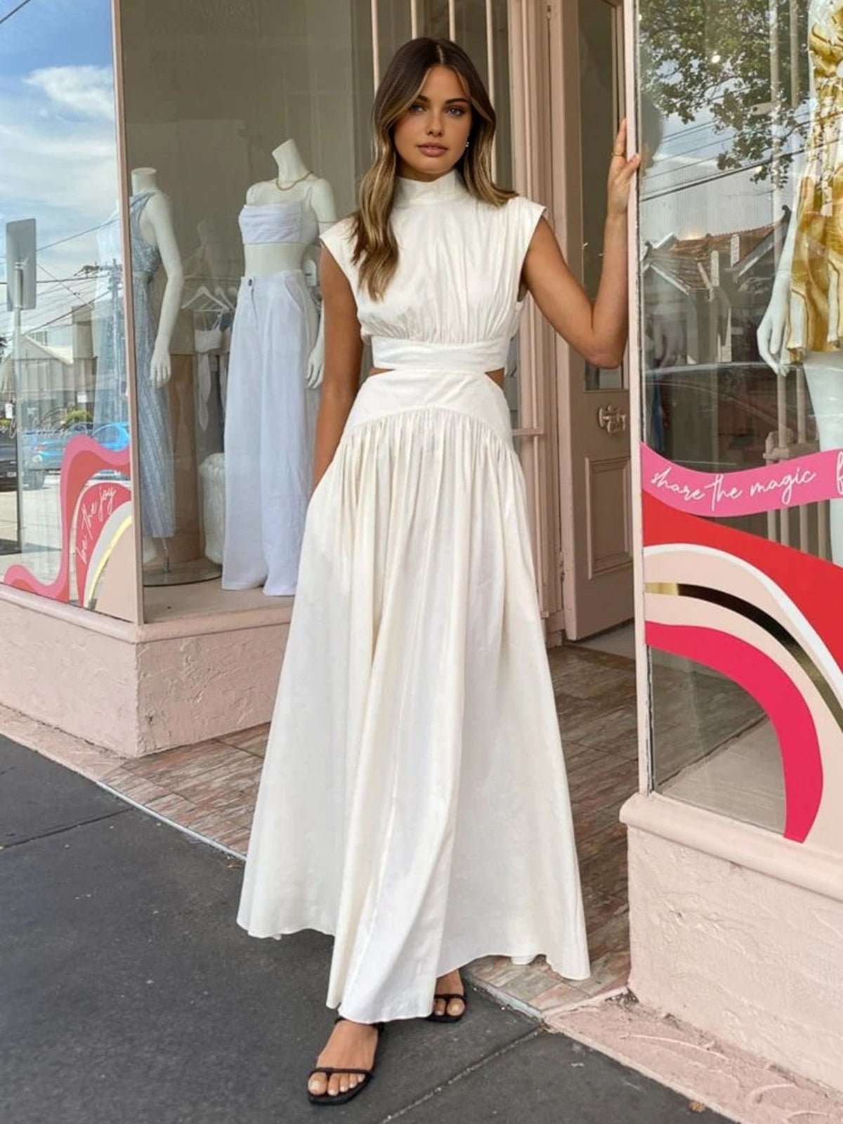 Miss | Jurk Dames Maxi Cut-Out Opstaande Kraag Mouwloos - Polyester - Miss Madera MIS-4QHSCQ