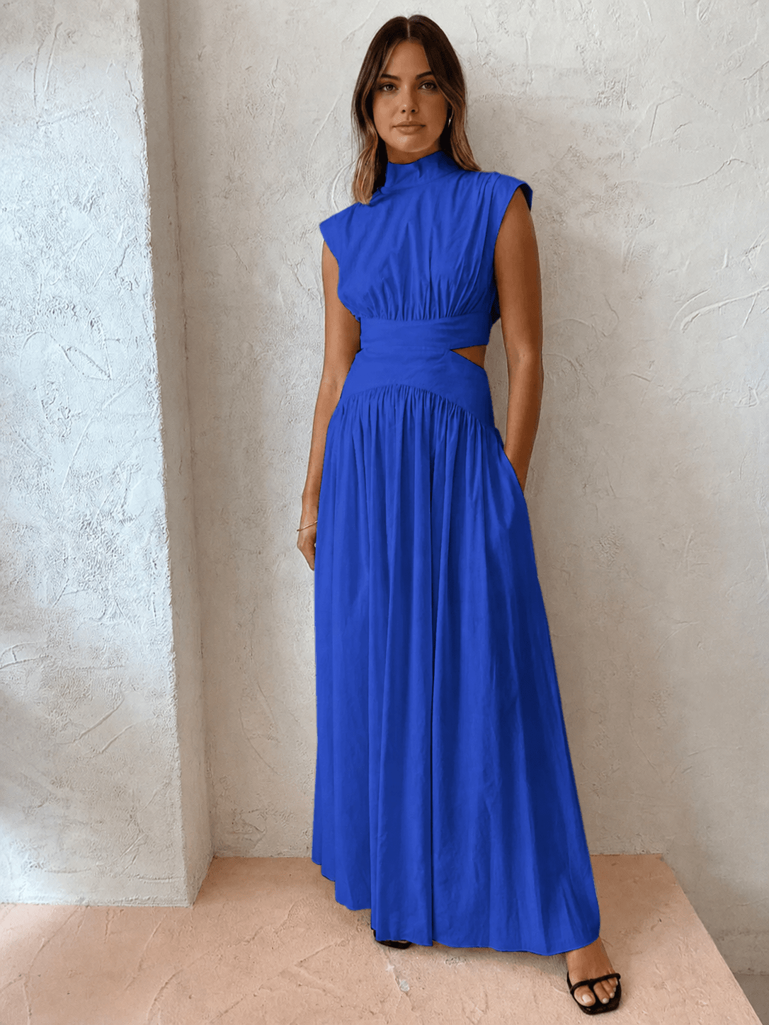 Miss | Jurk Dames Maxi Cut-Out Opstaande Kraag Mouwloos - Polyester - Miss Madera MIS-XOS295