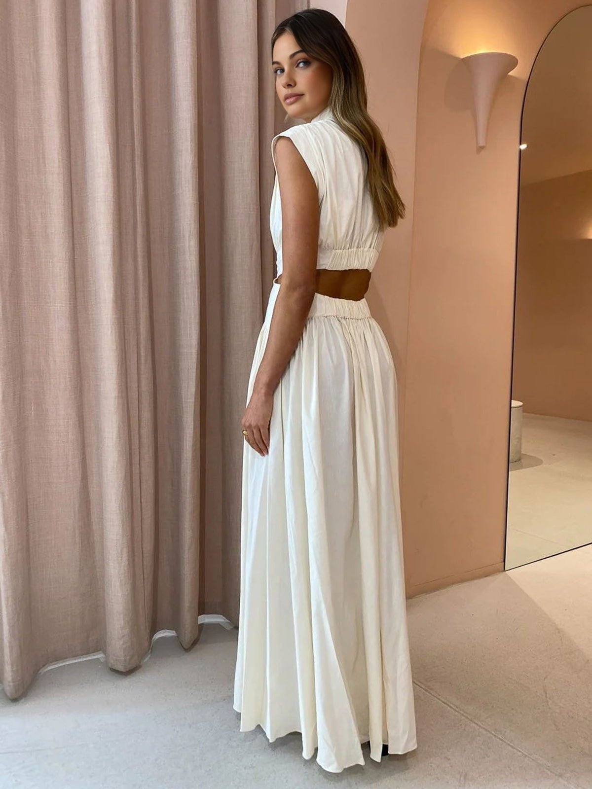 Miss | Jurk Dames Maxi Cut-Out Opstaande Kraag Mouwloos - Polyester - Miss Madera MIS-4QHSCQ